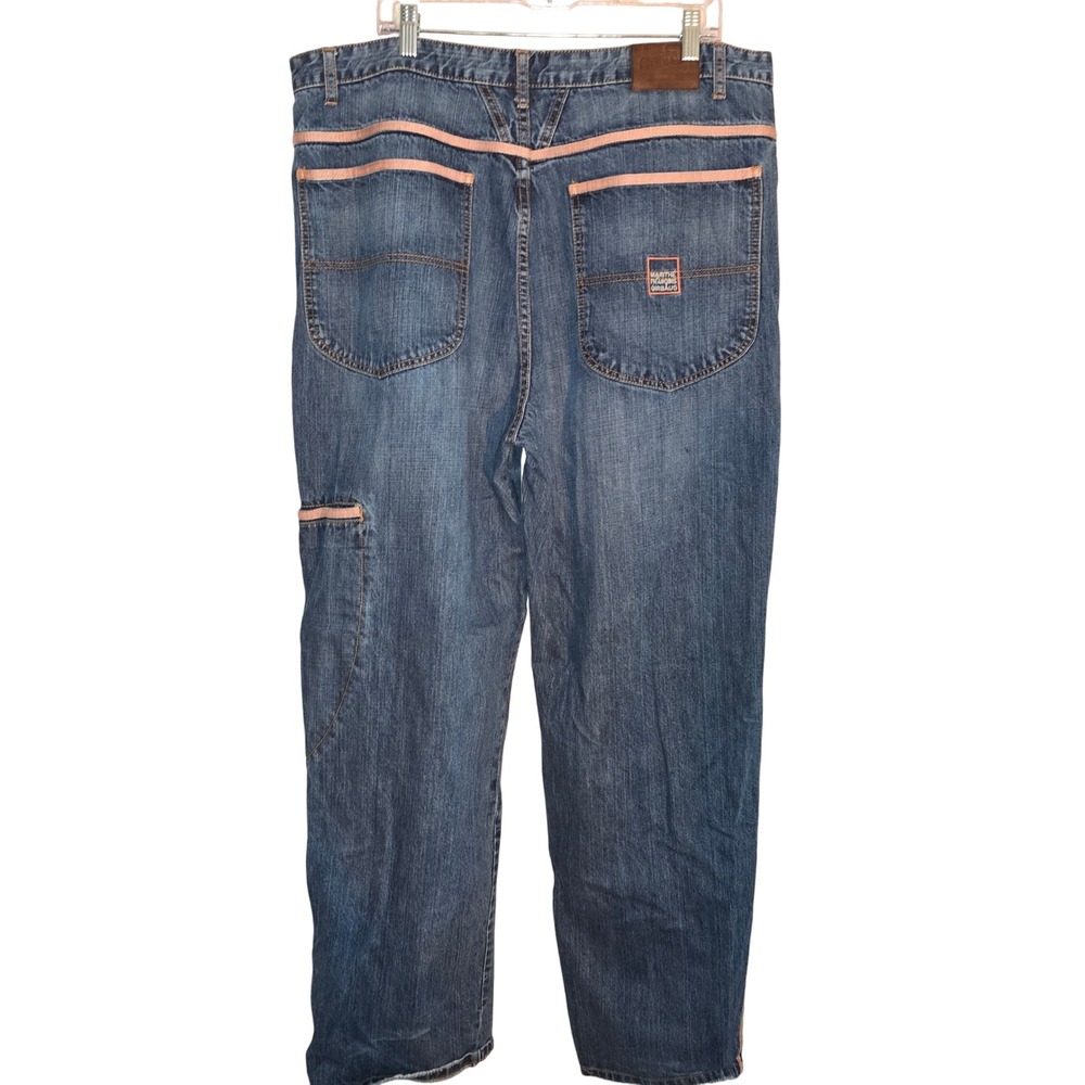 Vintage‎ Marithé François Girbaud Jeans 36x31 Blue Baggy Wide Leg Orange Trim